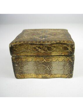 Vintage Gold Florentine Trinket Box Italy Hand Painted Embossed Design